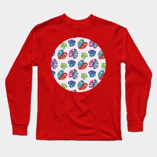 Red and blue Monstera leaves Long Sleeve T-Shirt